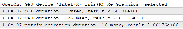 The results of the comparative testing of computations using OpenCL and without it are as follows: